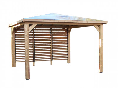 Pool House bluetherm structure en bois, 1 paroi avec ventelles mobiles et toit en panneaux ACP 14,36m2