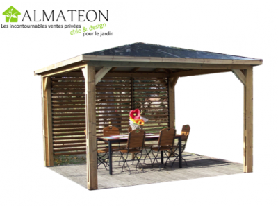 Pool House bluetherm structure en bois, 1 paroi avec ventelles mobiles et toit en panneaux ACP 14,36m2