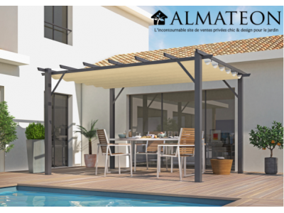 Pergola 100% aluminium 12 m2 gris anthracite avec toile couleur écru