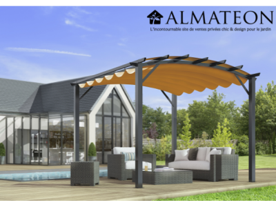 Pergola arche de 11,22 m2 structure mixte aluminium/acier coloris gris anthracite toile rouille 140 