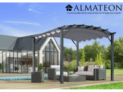 Pergola arche de 11,22 m2 avec structure mixte aluminium/acier coloris gris anthracite toile couleur