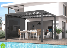 MEGA BRADERIE Pergola de 10,80 m2 bioclimatique en ALUMINIUM ouverture manuelle avec rideau manuel gris pour côté de 3,00 m