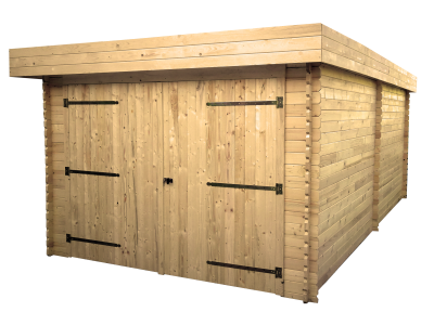 Garage en bois 17,35 m2 dim 339 x 633 x 225 cm avec toit plat et madriers 28 mm HABRITA FORESTA