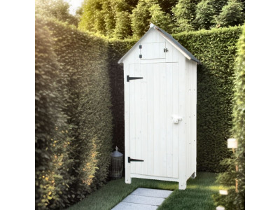 Armoire de jardin 77 x 54,3 x 179 cm en bois lasurée coloris blanc équipée de 3 étagères HABRITA FORESTA