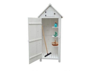 Armoire de jardin 77 x 54,3 x 179 cm en bois lasurée coloris blanc équipée de 3 étagères HABRITA FORESTA