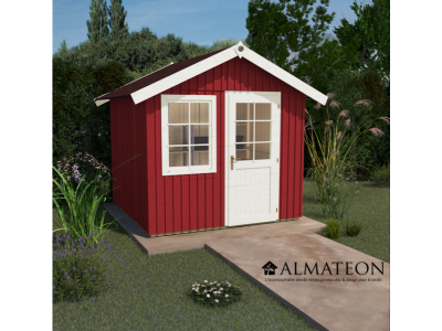 Abri de jardin 8 m2 dim 295 x 299 x 227 cm en bois massif coloris rouge Garantie 5 ans WEKA OLG