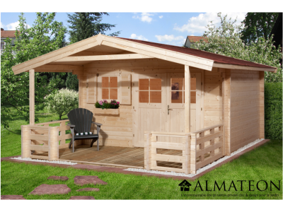 Abri de jardin 11 m2 dim 300 x 380 x 262 cm avec avant toit et terrasse de 200 cm en bois Garantie 5 ans WEKA OLG