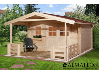 Abri de jardin 11 m2 dim 300 x 380 x 262 cm avec avant toit et terrasse de 200 cm en bois Garantie 5 ans WEKA OLG