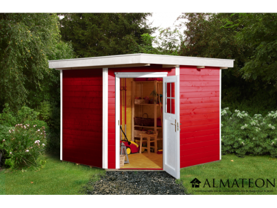 Abri de jardin 5,6 m2 dim 235 x 239 x 217 cm en bois coloris rouge Garantie 5 ans WEKA OLG