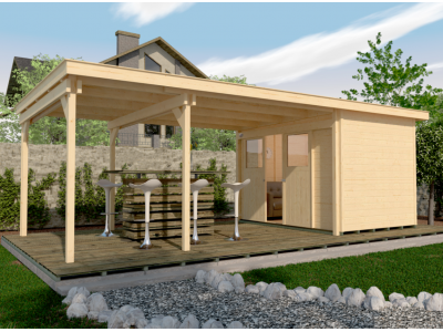 Abri de jardin 6,13 m2 dim 500 x 299 x 223 cm avec extension de 312 cm en bois epicea coloris brut Garantie 5 ans WEKA OLG