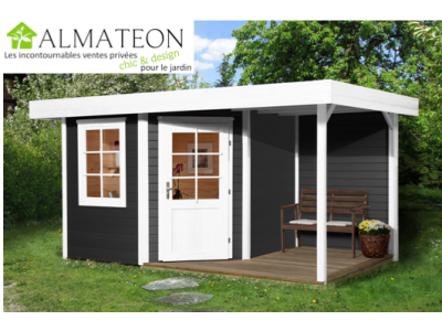 Abri de jardin 13,5 m2 dim 456 x 298 x 249 cm avec extension de 158 cm cm en bois coloris anthracite Garantie 5 ans WE