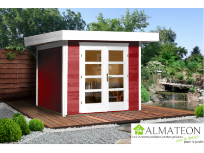 Abri de jardin 8,85 m2 dim 295 x 300 x 226 cm en bois massif coloris rouge Garantie 5 ans WEKA OLG