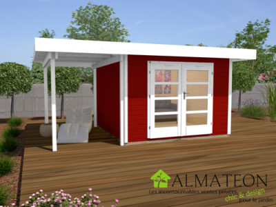 Abri de jardin 7,8 m2 dim 500 x 240 x 226 cm avec extension de 175 cm en bois massif coloris rouge Garantie 5 ans WEKA OLG