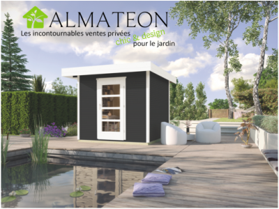 Abri de jardin 5,38 m2 dim 235 x 240 x 226 cm en bois coloris anthracite  Garantie 5 ans WEKA OLG - ALMATEON