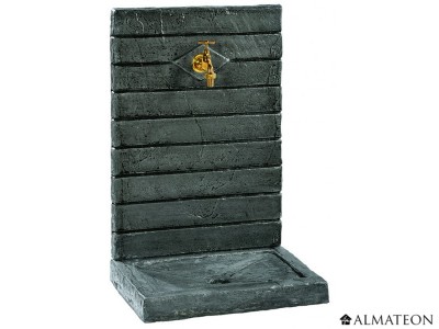 Fontaine murale contemporaine coloris ardoise, grand format 49 x 36 x 74 cm cm avec robinet