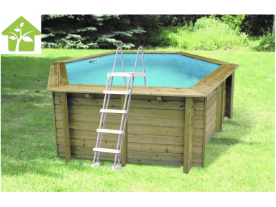 Piscine octogonale SUNWATER ALL in ONE diamètre de 410 cm hauteur de 120 cm, liner coloris bleu adriati