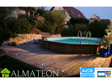 PROMO piscine SUNWATER POMPE CHALEUR OFFERTE 300 x 490 x H120 cm liner bleu en bois octogonale allongee UBBINK