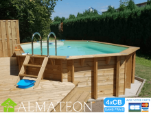 SOLDES piscine SUNWATER 300 x 490 x H120 cm liner beige en bois octogonale allongée UBBINK