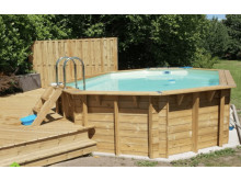 BIG PROMO piscine SUNWATER 300 x 490 x H120 cm liner beige en bois octogonale allongée UBBINK
