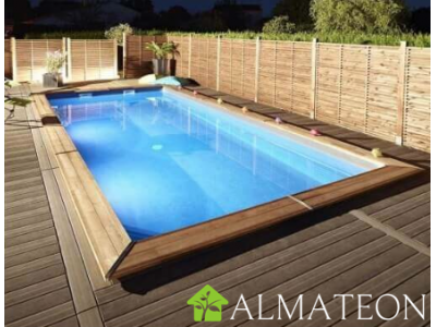 PROMO piscine SUNWATER POMPE CHALEUR OFFERTE 300 x 555 x H 140 cm liner bleu en bois rectangulaire UBBINK