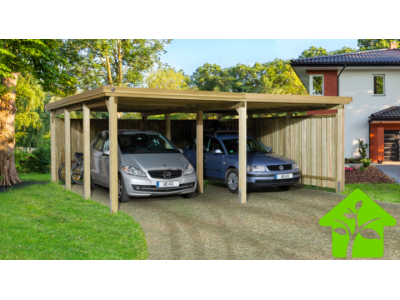 Carport double de 34 m2 pour voitures avec couverture de toit en PVC profilé trapèze, taille 2