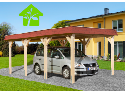 Abri voiture simple avec toit plat en lamellé-collé de 17 m2, taille 1
