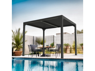Pergola bioclimatique 7,20 m2 en aluminium l 240 x L 300 x H 235 cm GARANTIE 5 ans coloris gris PER 2430 BI HABRITA