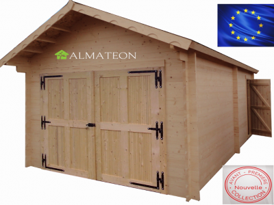 Garage en bois 18,97 m2 dim 365 x 664 x 317 cm avec madriers bois massif double rainurage de 60 mm HABRITA FORESTA