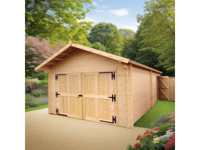 Garage en bois 18,97 m2 dim 365 x 664 x 317 cm avec madriers bois massif double rainurage de 60 mm HABRITA FORESTA