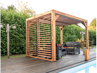Pergola en bois massif 7,32 m2 traité haute température livré avec ventelles mobiles sans entretien