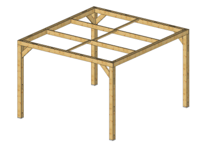 Pergola en bois traité très haute température, dimensions 3,41 x 3,13 m