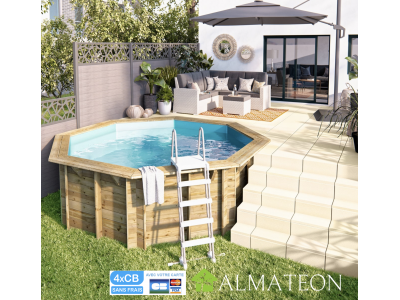 Piscine ubbink en bois SUNWATER 360 x H120 cm, octogonale, liner bleu adriatique