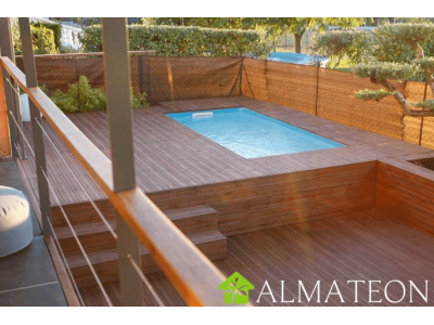 Piscine SUNWATER 200 x 350 x H 71 cm, en bois, rectangulaire, liner bleu adriatique UBBINK