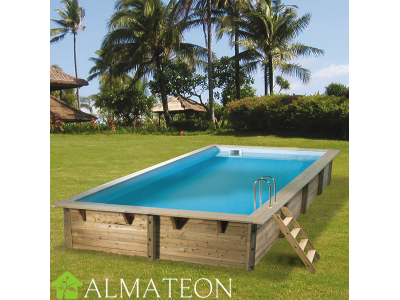 Promo piscine AZURA POMPE CHALEUR OFFERTE  350 x 505 x H126 cm liner bleu en bois rectangulaire UBBINK