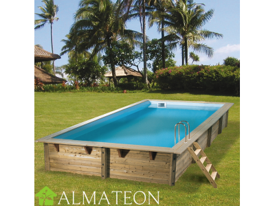 Promo piscine AZURA  350 x 505 x H126 cm liner bleu en bois rectangulaire UBBINK