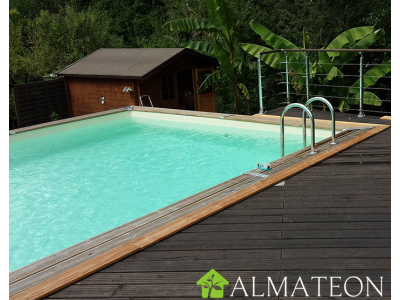 Promo piscine AZURA POMPE CHALEUR OFFERTE 350 x 505 x H126 cm liner beige en bois rectangulaire UBBINK