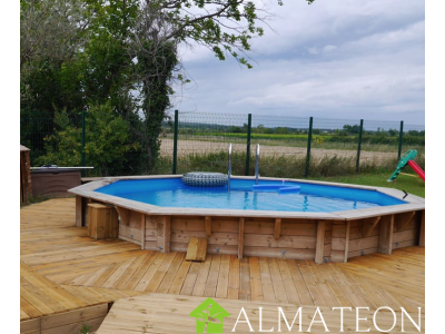 MEGA BRADERIE Piscine OCEA  510 x H120 cm liner bleu en bois octogonale UBBINK