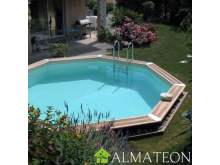 PROMO PRINTEMPS piscine 580 x H130 cm liner bleu en bois octogonale UBBINK