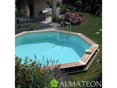 MEGA BRADERIE piscine 580 x H130 cm liner bleu en bois octogonale UBBINK