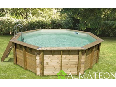 Piscine 580 x H130 cm liner beige en bois octogonale UBBINK