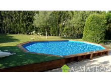 Piscine bois Sunwater Ubbink 300x555cm H 140cm liner bleu, semi