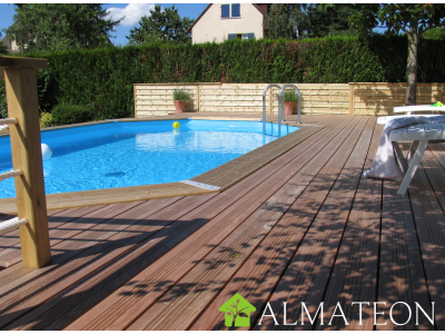 Piscine OCEA 400 x 610 x H130 cm liner bleu en bois octogonale allongee UBBINK