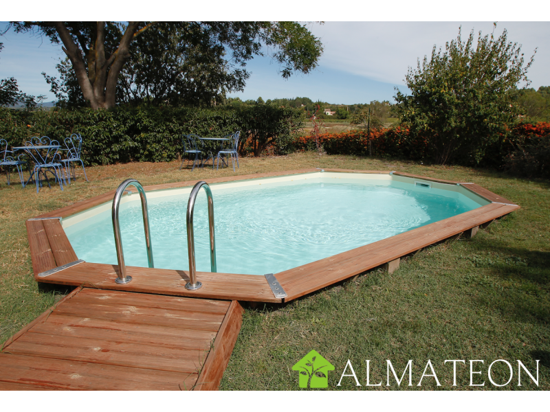 Piscine SUNWATER 300 x 490 x H120 cm liner beige en bois octogonale  allongée UBBINK - ALMATEON