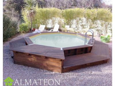 Piscine OCEA 430 x H120 cm liner beige en bois octogonale UBBINK