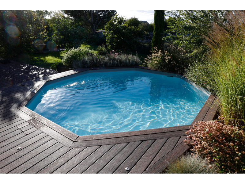 PROMO PRINTEMPS Piscine 580 x H130 cm liner gris en bois