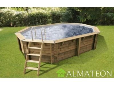 Piscine OCEA 355 x 550 x H120 cm liner gris en bois octogonale allongee UBBINK