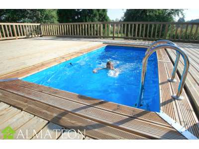 Piscine URBAN POOL 250 x 450 x H140 cm liner bleu en bois rectangulaire avec equipements UBBINK