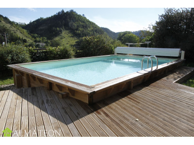 Piscine LINEA 350 x 650 x H140 cm liner beige en bois rectangulaire UBBINK