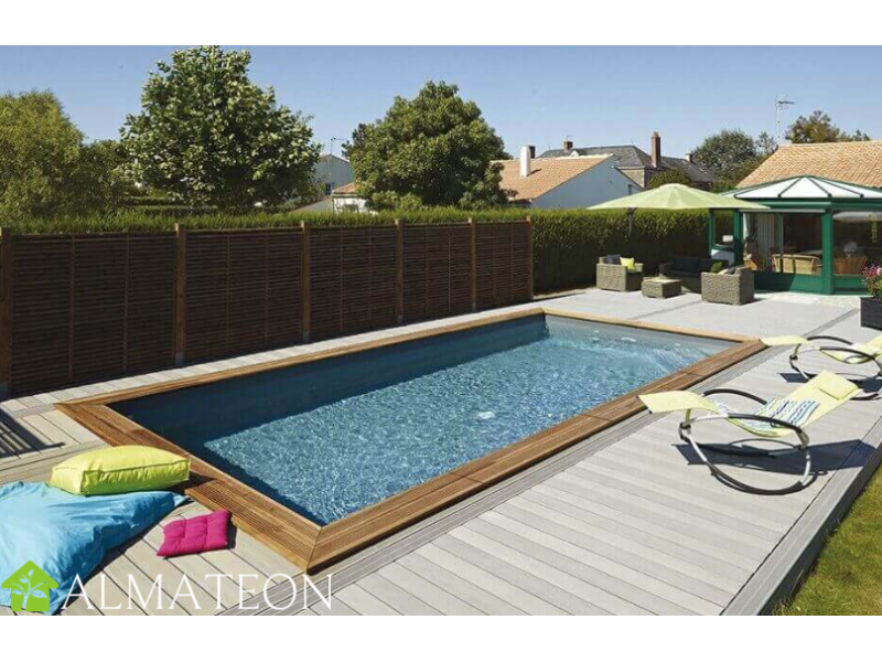 Piscine LINEA 350 x 650 x H140 cm liner gris en bois rectangulaire UBBINK -  ALMATEON