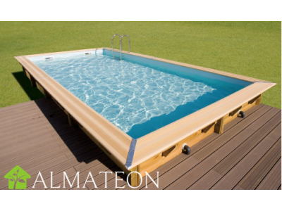 Piscine LINEA 500 x 800 x H140 cm liner beige en bois rectangulaire UBBINK